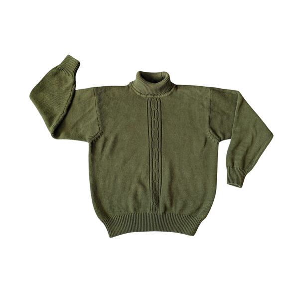 Talbots Sweaters - VTG Talbots Cable Knit Turtleneck Sweater XL Dark Green Speckled Cottage Granny